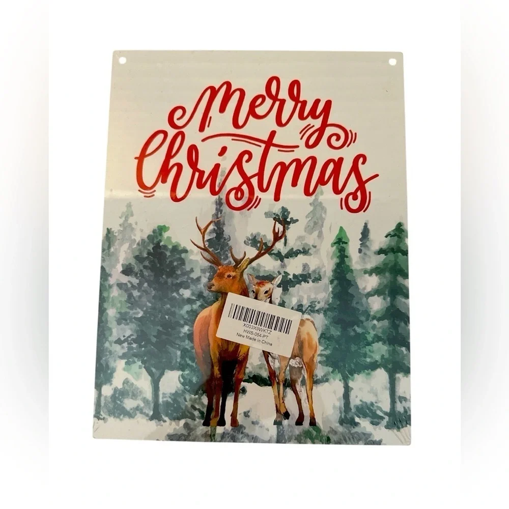 Merry Christmas Wood Sign with Reindeer - Red and Green